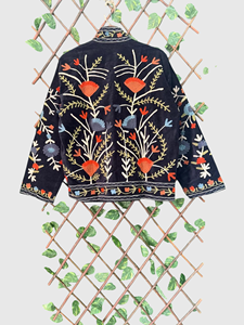 Veste en velours brodée à la main avec des motifs floraux, manches longues, col mandarin, taille plus, vêtements de printemps pour femmes - Product Image 3
