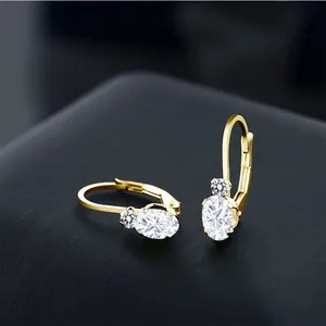Pendientes de Aro Tishya con Moissanita de Corte Ovalado de Lujo, Plata de Ley 925 Chapada en Oro, Joyería para Compromiso y Aniversario - Product Image 3