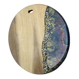 Planche à découper en bois faite à la main avec incrustation de résine et de coquillages, décoration de cuisine moderne pour la préparation des aliments - Product Image 3