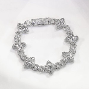 Bracelet floral en argent 925 avec diamants de laboratoire pour femme, style tennis, maillons trèfle glacés, bijou de luxe, cadeau tendance - Product Image 4
