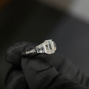 Emerald Diamond Three <b>Stone</b> Ring 2.5 Ct Center Pear 0.45 Ct Side Stones 14K Gold IGI Certified Anniversary Party - Product Image 2