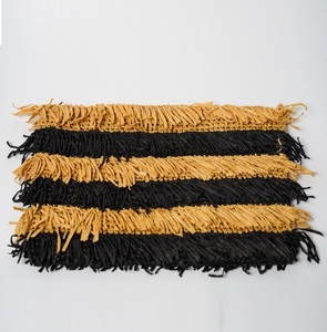Striped Tassel Raffia Straw Textile <b>Bag</b> Rectangle <b>Black</b> and Mustard Vintage Style Summer Eco-Friendly Travel - Product Image 1