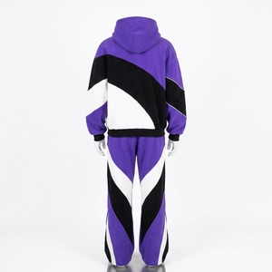 <b>Mens</b> Purple Black <b>White</b> Color Block Tracksuit Set Hoodie Wide Leg <b>Pants</b> Custom Streetwear Sportswear Matching Outfit - Product Image 4