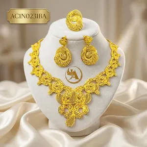 Fashion 24K Gold Plated Box Chain Floral Filigree Fashion <b>Necklace</b> Set for African Wedding & Party - Product Image 1