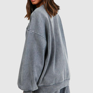 Sudadera de cuello redondo con lavado ácido para mujer, de alta calidad, precio económico, con logo personalizado. - Product Image 4