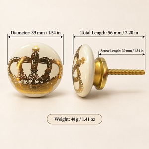 SHUBHAM Luxury Ivory <b>Ceramic</b> Cabinet <b>Knob</b> with Gold Crown Design – Decorative Furniture Drawer Wardrobe <b>Cupboard</b> Handle - Product Image 6