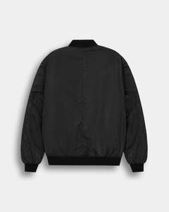 เสื้อแจ็คเก็ตบอมเบอร์สีดำสำหรับผู้ชาย ทรงปกติ สีพื้น ปิดด้วยซิป สวมใส่สบายๆ ในฤดูใบไม้ร่วง ทำจากโพลีเอสเตอร์บุด้วยวัสดุกันหนาว - Product Image 4