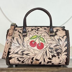 2026 New Arrival Premium <b>Tooled</b> <b>Leather</b> Duffel Bags Trending Travel Weekender With Zipper Closure Durable Overnight Luggage Bags - Product Image 4