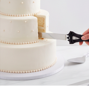 Ensemble de 2 couteaux et spatules à gâteau en acier inoxydable avec poignée en cristal et ruban, pour mariage et fêtes - Product Image 4