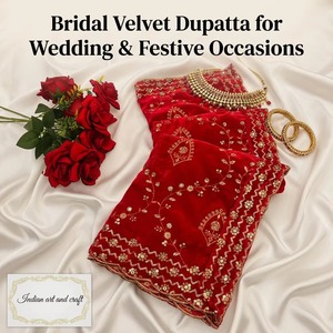 Exquisite Pink Bridal <b>Velvet</b> Dupatta with All Over Gold Zari Floral Vine Embroidery Wedding Shawl Stole Exquisite Weddings Shawl - Product Image 1