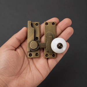 SHUBHAM Antique Brass Window Stay Catch with White Ceramic Knob Metal Window <b>Latch</b> Decorative <b>French</b> Style - Product Image 4