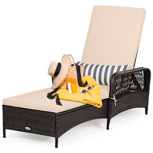 Lettino da Giardino Regolabile a 6 Posizioni 200,66 x 73,66 cm in Rattan PE Marrone con Cuscino Beige, Capacità 400 Libbre, Rete in Rattan - Product Image 5
