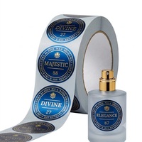 Étiquette adhésive pour flacon de parfum en rouleau, avec logo personnalisé, estampage à chaud doré, bleu