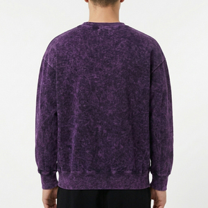 Sweat-shirt streetwear délavé vintage à col rond, imprimé 3D en relief, en molleton de coton premium, à épaules tombantes, style décontracté - Product Image 3