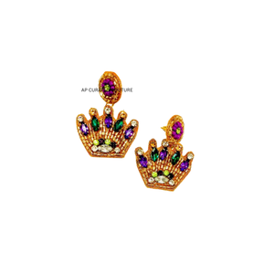 Pendientes colgantes vintage con forma de corona, chapados en oro, con cristales de imitación, joyería de fiesta para mujer, pendientes de aro con cuentas para Mardi Gras, personalizados. - Product Image 1
