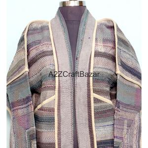Chaqueta de Cuello Alto con Botones, Hecha a Mano, Reversible, Ecológica, Transpirable, de Secado Rápido, Estilo Vintage Kantha, para Mujer, de Algodón Puro, para Invierno - Product Image 4
