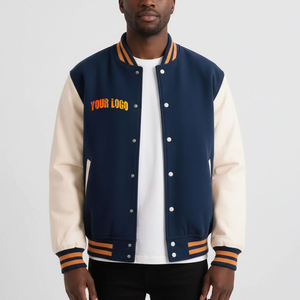 Blouson universitaire homme 2026 personnalisé avec logo frontal, manches en cuir, entièrement brodé, imperméable, mode hiver, anti-UV - Product Image 1