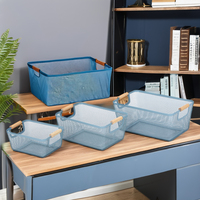 Panier de rangement à linge en maille de fer de style industriel multifonctionnel en osier avec manche en bois Pot à vêtements industriel Rangement d'outils de garage
