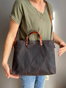 Bolsa de Mano de Lona y Cuero, Bordado Abierto, Impermeable, Personalizable, Bolso de Hombro, para Viajes, Trabajo, Compras, Gran Capacidad, Duradero - Product Image 2