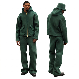 Men Baggy Hooded Tracksuit 100% Cotton Loose Fit Oversize Full Zipper <b>Straight</b> Leg Pants And <b>Jacket</b> Set Men's Street wear Set - Product Image 6