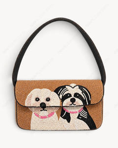 Handmade Shiba Inu Dog Beaded Shoulder Bag Pink <b>Puppy</b> Motif Blue <b>Collar</b> Flap Handbag Women Wholesale Private Label - Product Image 3