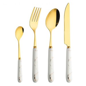 Juego de Cubiertos Modernos con Mango de Mármol Dorado, Juego de Cuchara, Tenedor y Cuchillo de Acero Inoxidable 18/10, Elegante Juego de Cubiertos para Cena o Boda - Product Image 3