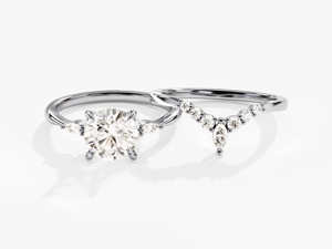 Bague de fiançailles en or jaune 14 carats avec diamant de laboratoire et alliance assortie en forme de V incurvé, ensemble de bagues de mariage pour femmes - Product Image 5