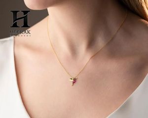 Colorful Hummingbird Pendant Necklace Ruby Emerald <b>Crystal</b> <b>Animal</b> Charm Chain Necklace for Women - Product Image 4