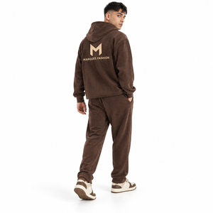 Conjunto Deportivo de Pana Marrón para Hombre, Sudadera con Capucha y Pantalones Jogger, Manga Larga, Color Sólido, Corte Regular, Informal, para Verano, 100% Algodón, Marca MANGOES FASHION - Product Image 1