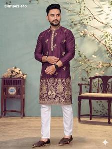 Ocassional wear Star Cotton with Embroidery Flower Butti & Elephant Motif work Knee-Length <b>Kurta</b>-Payjama Indian Exporter - Product Image 6