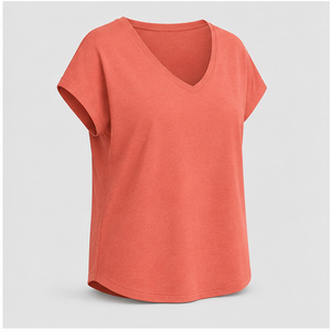 Camiseta de Mujer con Cuello en V, Manga Corta y Corte Holgado, Color Coral, WTS-0138 - Product Image 4