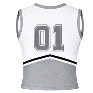 Haut d'uniforme de cheerleading gris sans manches, col en V, pour performance de danse d'équipe, compétition athlétique, vêtements de sport - Product Image 2