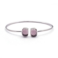 Bracelet jonc élégant en laiton plaqué argent avec pierre précieuse Rutile Doré, forme rectangulaire classique, fait main, fin, EL JOYERO, pour femme, style hindou