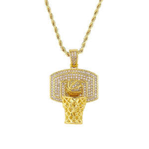 Pendentif de panier de basket en argent plaqué rhodium pour homme avec boule et filet en diamant de laboratoire, style hip-hop, pour usage quotidien - Product Image 2