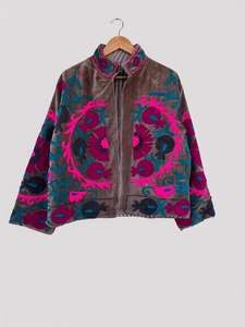 Blouson Bomber en Velours de Coton Brodé Suzani à Motifs Floraux, Réversible, Style Bohème Vintage, Taille Unique, pour Automne Hiver, Prix Usine - Product Image 1