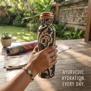 Handcrafted Copper Water <b>Bottle</b> Black White Floral Print Design Reusable Metal Drinking <b>Bottle</b> Handmade Travel Home Gift - Product Image 2