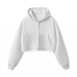 Sudadera con Capucha Corta Unisex Blanca con Cierre, Corte Holgado, Algodón French Terry, Informal, Otoñal - Product Image 1