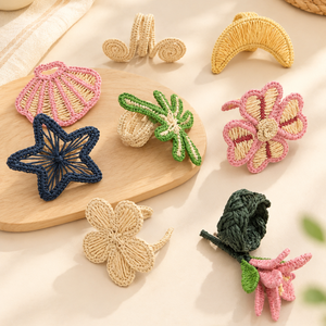 Anneau de serviette en fil de papier tissé à la main, fleur, bohème, écologique, décoration de table de mariage - Product Image 4