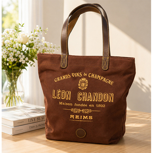 Vintage <b>Canvas</b> Tote <b>Bag</b> with PU Leather Handles <b>Large</b> Reusable Shopping Shoulder <b>Bag</b> Printed Cotton <b>Canvas</b> Handbag for Daily USE - Product Image 1