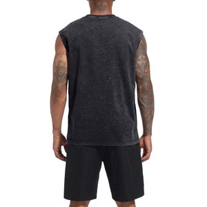 Débardeur sans manches en coton lavé pour homme, col rond, style décontracté uni, noir - Product Image 2