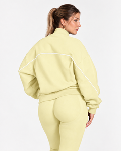 Custom <b>Women's</b> Full Zipper <b>Tracksuit</b> Set Oversized Joggers Contrast <b>White</b> Piping Elastic Waist Full Sleeve 2-Piece <b>Women's</b> Set - Product Image 4