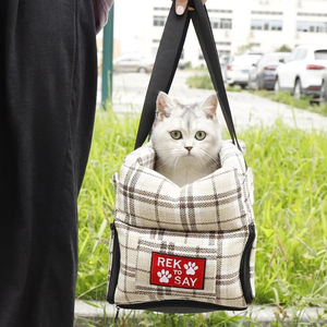 Siège de voiture pour chien avec console centrale à carreaux, boîte rehausseuse d'accoudoir, sac de transport portable pour animaux, sac à bandoulière, lit de voyage sécurisé pour petits chiens et chats - Product Image 4