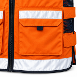 High Visibility Reflective Safety Vest Multi Pocket Workwear <b>Waistcoat</b> Breathable Mesh Security Guard Uniform Custom Polyester - Product Image 5