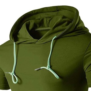 <b>Men's</b> Olive Green Hooded T-Shirt Slim Fit <b>Short</b> <b>Sleeve</b> Quick Dry Knitted Casual Summer Wear - Product Image 4
