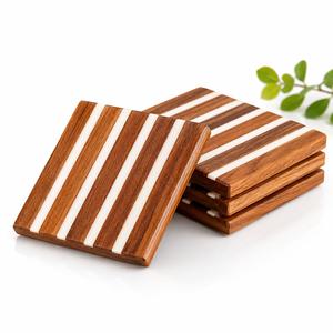 Posavasos Cuadrados de Resina y Madera, Hechos a Mano, con Rayas, Ecológicos, Decoración de Mesa para el Hogar, Vajilla para Comedor - Product Image 3