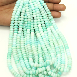 ลูกปัดโอปอลสีเขียวทะเลทรงรอนเดลล์: อัญมณีคุณภาพระดับ AAA, ความยาว 16 นิ้ว - Product Image 1