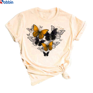 Camiseta estampada de manga corta para mujer, estilo dulce, top con estampado de rosas y mariposas, holgada y transpirable - Product Image 3