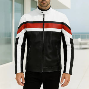 Blouson en cuir élégant pour homme, imperméable, col montant, style moto, durable - Product Image 6