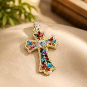 Pendentif croix en moissanite plaqué or 18 carats, breloque diamant, bijoux unisexes, pendentifs à thème chrétien - Product Image 5