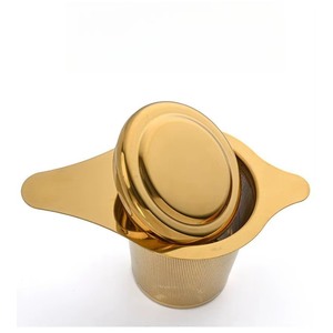 High Strength Golden Stainless Steel Colander With Fine Mesh And Lid Metal Strainer For Kitchen Use - Product Image 1